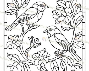 79 Spring Coloring Pages "Stained Glass" – Printable Stained Glass Coloring Pages PDF for Adults & Children