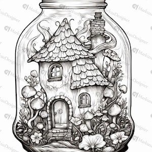 50 coloring pages for adults in PDF format – coloring book page with fantasy landscape image 7