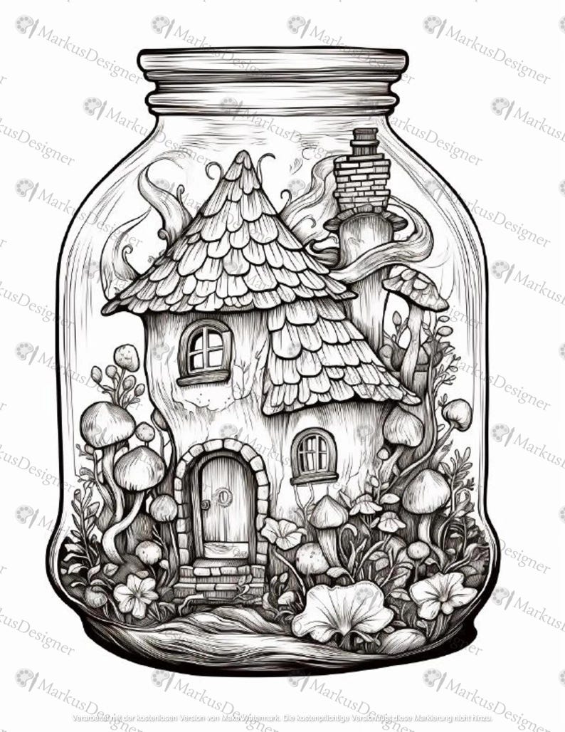 50 coloring pages for adults in PDF format – coloring book page with fantasy landscape image 7