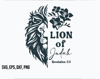 Lion of Judah SVG Christian Design | Bible Verse Graphic PNG DXF EPS | Jesus Lion Digital Download | T-Shirt & Vinyl File
