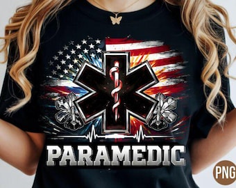 Paramedic Star of Life USA Flag PNG, EMT First Responder Clipart, American Flag Medical Design, Sublimation Download