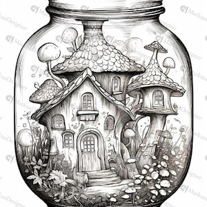 50 coloring pages for adults in PDF format – coloring book page with fantasy landscape image 2