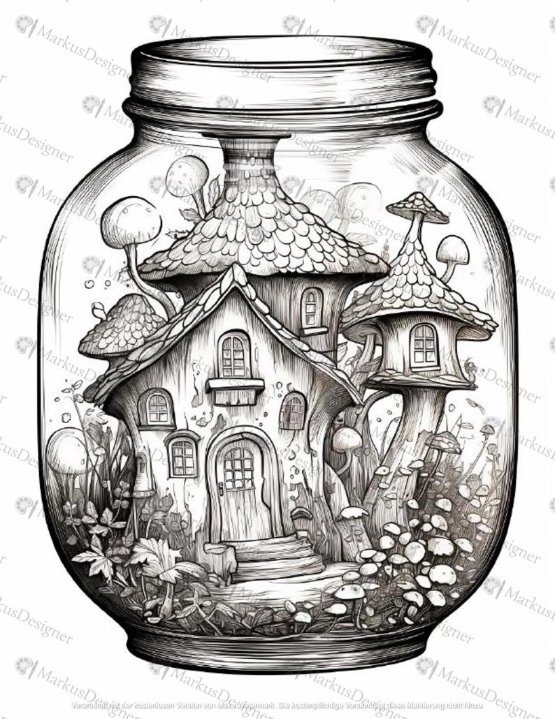 50 coloring pages for adults in PDF format – coloring book page with fantasy landscape image 2