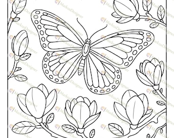 74 Flower and Butterfly Coloring Pages PDF | Floral Coloring Pages for Adults | Printable Coloring Pages Download