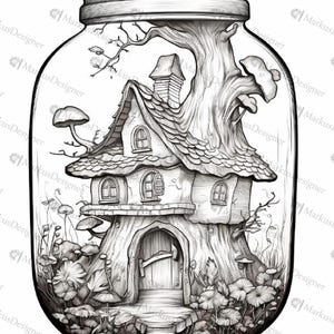 50 coloring pages for adults in PDF format – coloring book page with fantasy landscape image 3
