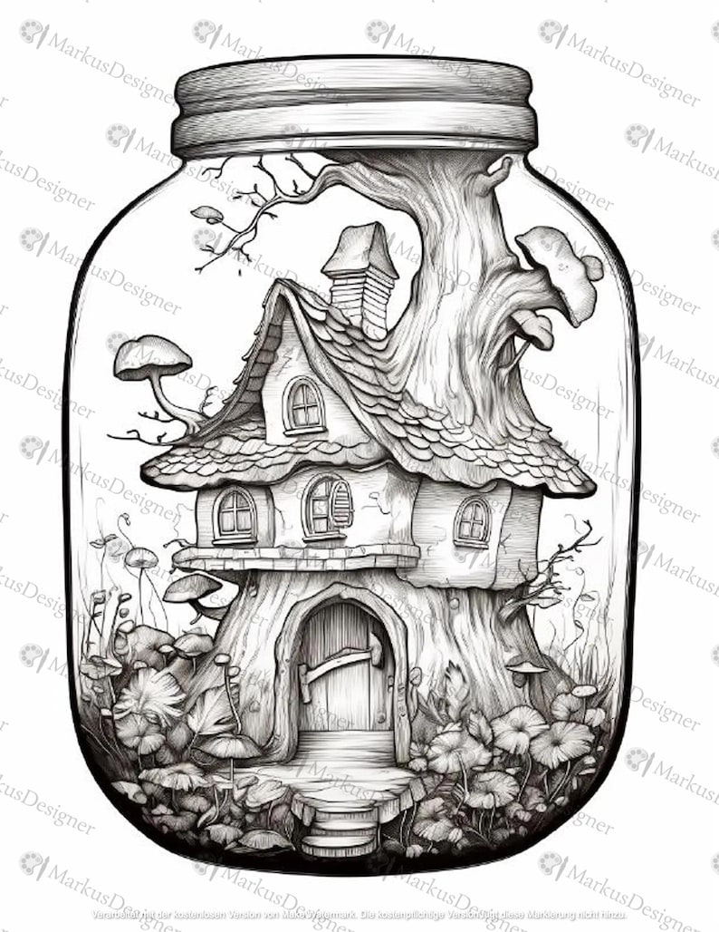50 coloring pages for adults in PDF format – coloring book page with fantasy landscape image 3