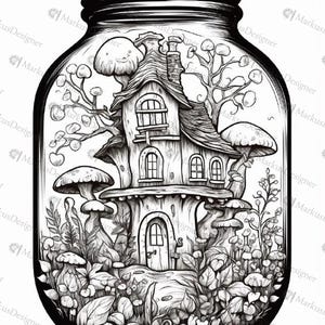 50 coloring pages for adults in PDF format – coloring book page with fantasy landscape image 4