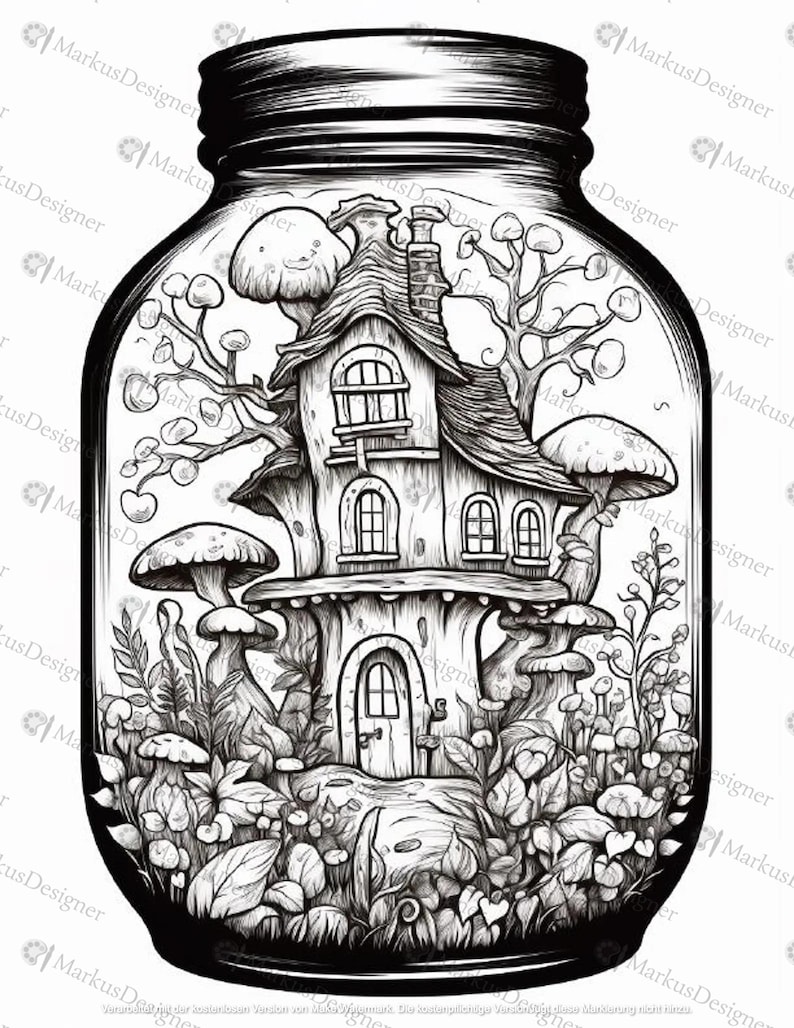 50 coloring pages for adults in PDF format – coloring book page with fantasy landscape image 4