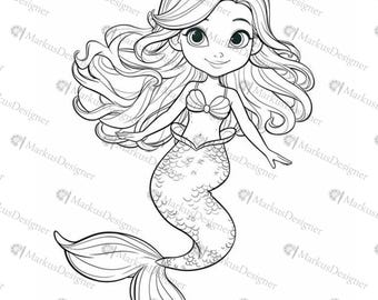 100 páginas para colorear de sirenas - 100 páginas para colorear para adultos y niños, descarga digital instantánea en PDF, artículo más vendido, popular