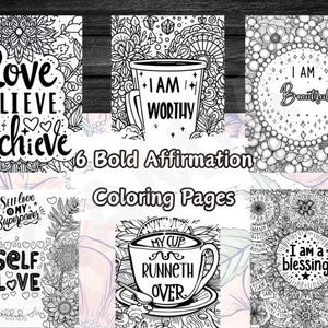 Affirmation Coloring Pages | 6 Positive Quote Designs (PDF)