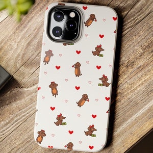 Dachshund Phone Case with Hearts - Wiener Dog Phone Case - Gift Idea for Dog Lovers