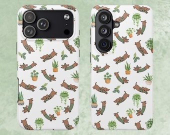Dachshund Plant Phone Case – Playful Wiener Dog with Houseplants for iPhone and Samsung