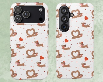 Dachshund Phone Case – Quirky Wiener Dog Hearts Pattern for iPhone, Samsung