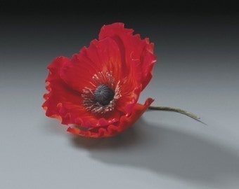 Red Gum Paste Poppy Flower for Weddings and Cake Decorating