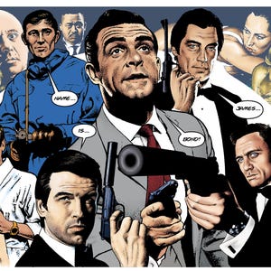 My Name is Bond ... James Bond! 17&quot; x 11&quot;  print signed by artist Steve McGarry featuring all the 007s