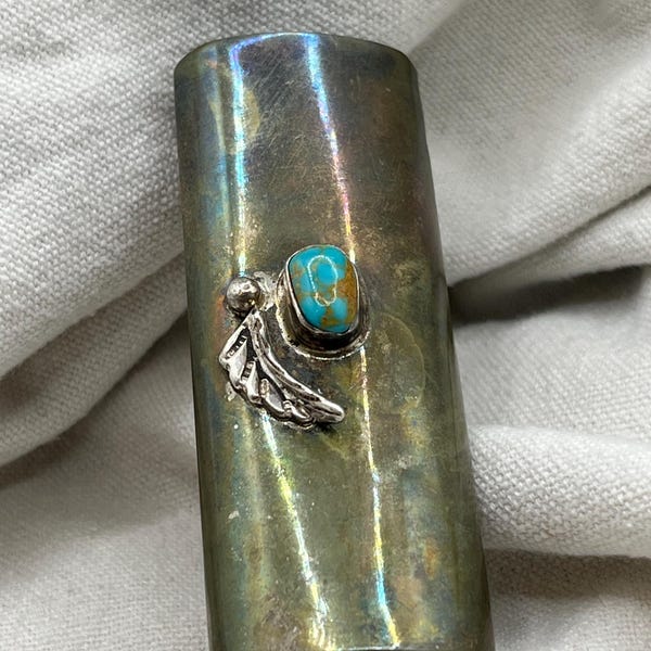Étui à briquet amérindien vintage, en argent sterling, turquoise et nickel