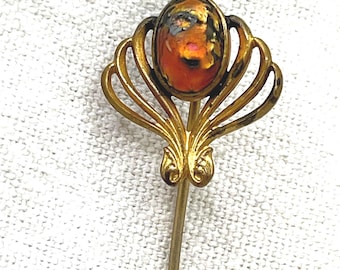 Vintage Art Nouveau "Dragon's Breath" Glass Stick Pin