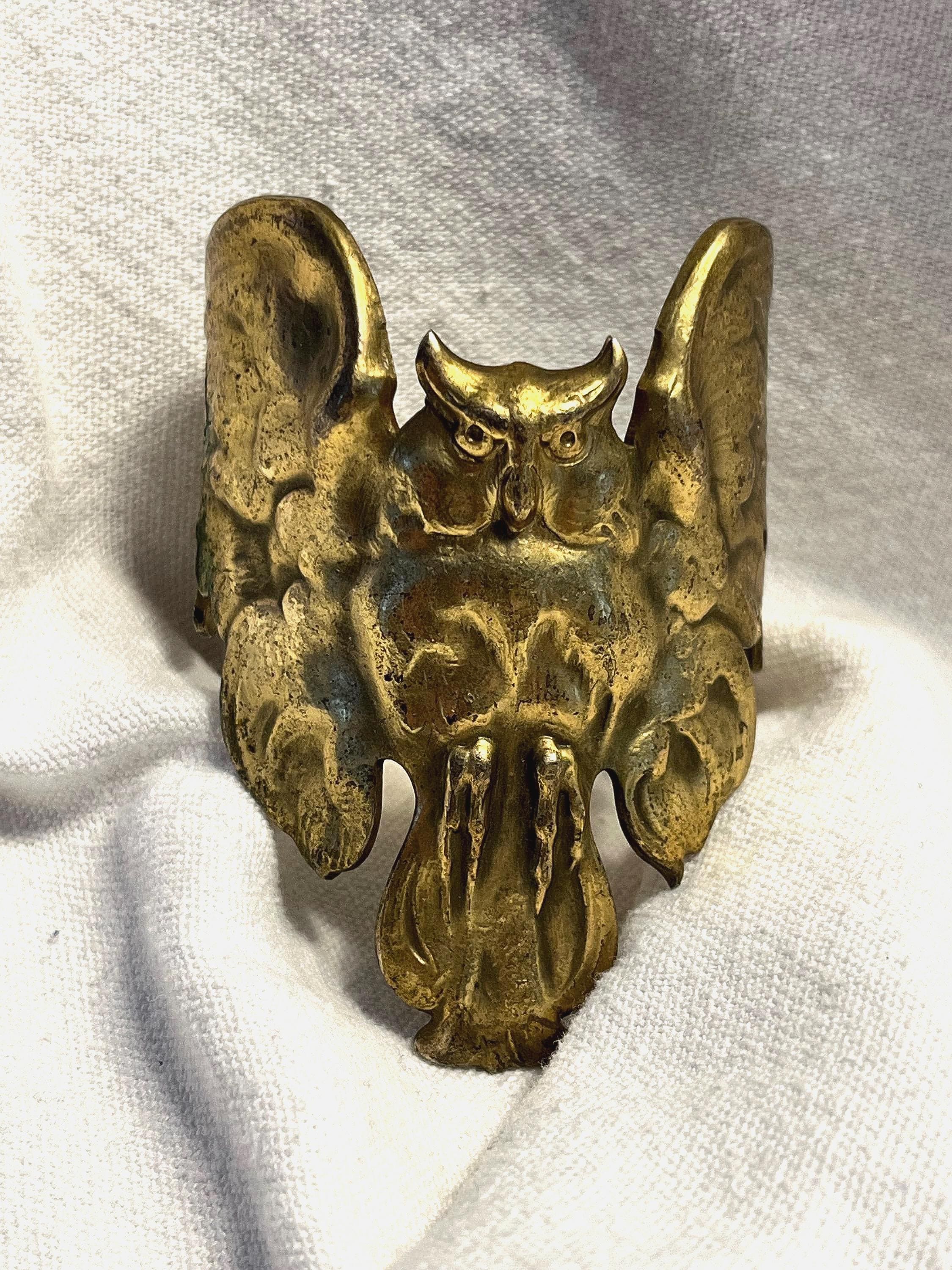 Vintage Modernist Art Nouveau Owl in Flight Cuff Bracelet