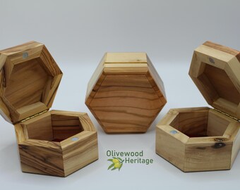 Hexagonal box handmade from authentic olive wood in Bethlehem