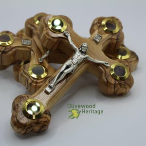Cross with Jesus crucifix (Orthodox) handmade from authentic olive wood in Bethlehem