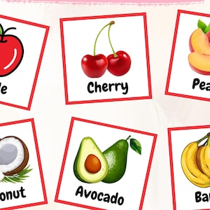 Tarjetas didácticas de frutas y verduras / PDF imprimible para preescolar / 45 tarjetas educativas / Aprendizaje de inglés como segundo idioma para niños pequeños / Descarga instantánea