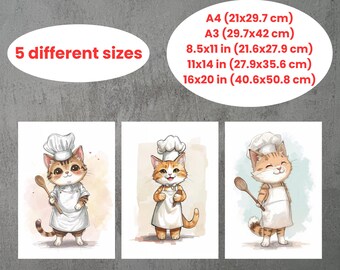 Chef Cat Art Print Set: Whimsical Kitchen Decor (Instant Download)