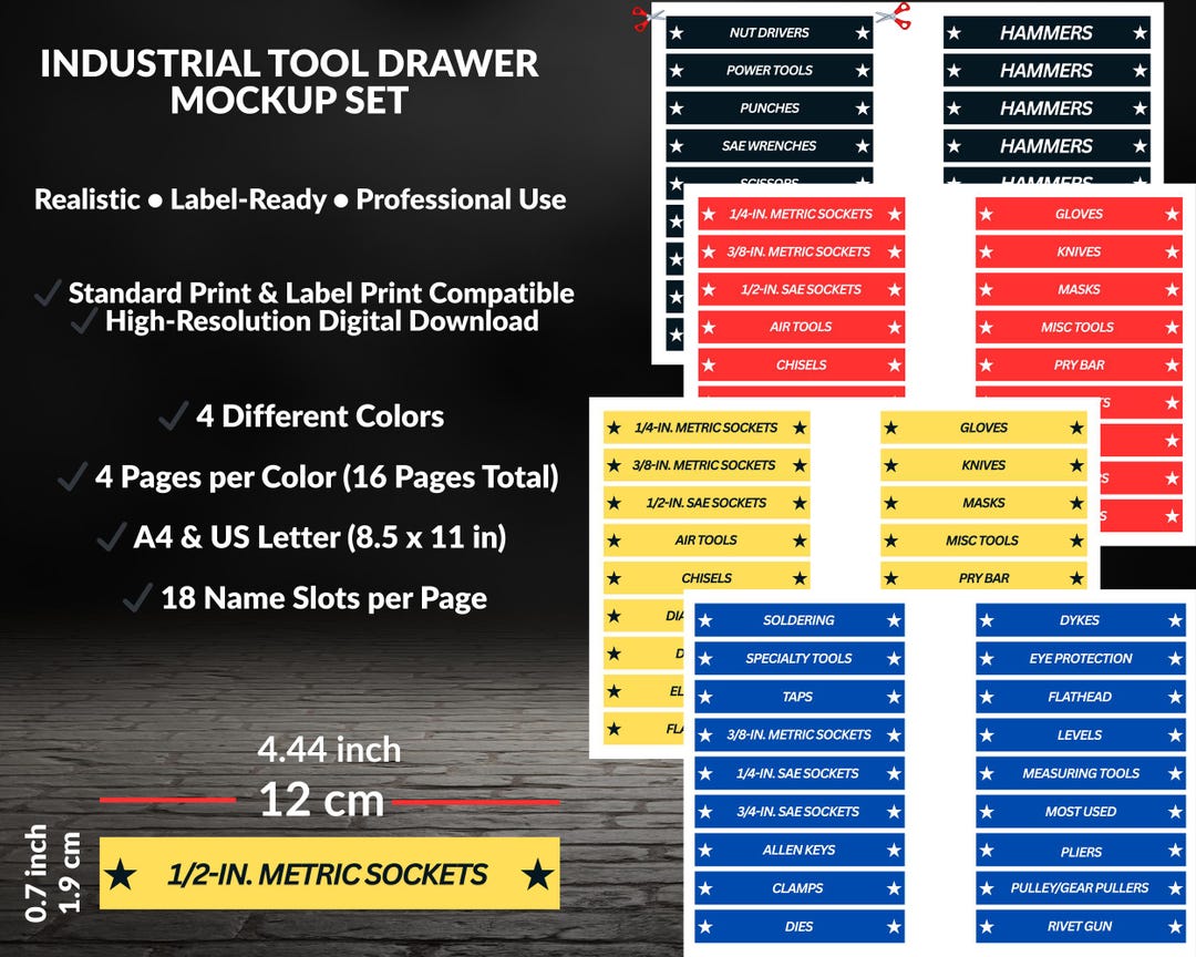 Tool Drawer Labels | Industrial Toolbox Organizer, 4 Colors (printable ...