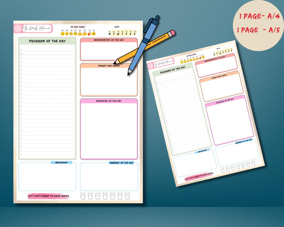Printable Daily Planner: A4 & A5 PDF Organizer (digital Download ...