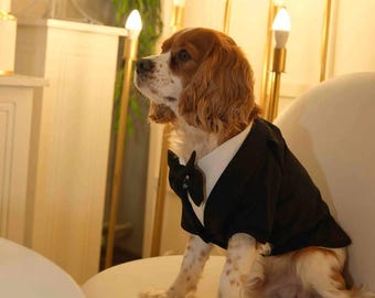 Elegant Dog Tuxedo Suit: Formal Wedding Outfit with Bow Tie