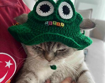 Gorro de rana de crochet personalizado para gatos y perros pequeños: disfraz de mascota tejido a mano