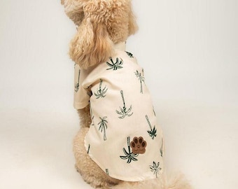 Tropical Palm Dog Shirt – Lightweight Summer Beige Pet Button-Up Outfit for Dogs and Cats