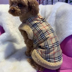 Luxury Plaid Dog Winter Coat: Fleece Lined Jacket with Harness Ring