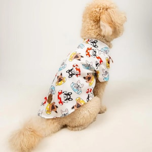 Cute Dog Print Shirt for Small Dogs | Summer Puppy Clothes | Lightweight Button-Up Pet Outfit | Dog Vacation Shirt