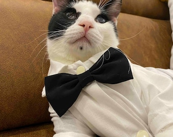 Dog Wedding Tuxedo: White Formal Pet Shirt with Black Bowtie