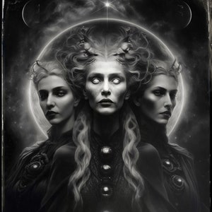 Dark Mother PRINT - full moon triple goddess photo, surreal gothic halloween astrology black dark woman mood haunting witch goth hecate