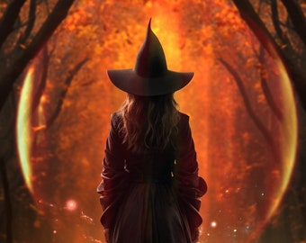 Trick or Treat PRINT - witch photo forest goddess autumn spell magic gothic art woman haunting halloween october samhain witchcraft pumpkin