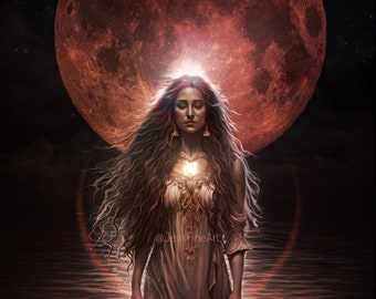 Scorpio Blood Moon Eclipse PRINT - full moon photo lunar goddess surreal pagan art woman mood haunting witch ocean water sign zodiac