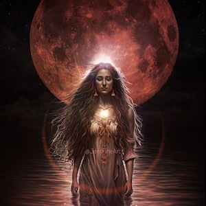Scorpio Blood Moon Eclipse PRINT - full moon photo lunar goddess surreal pagan art woman mood haunting witch ocean water sign zodiac
