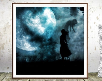 Blue Moon Invocation PRINT - Full Super Moon Photo, Surreal