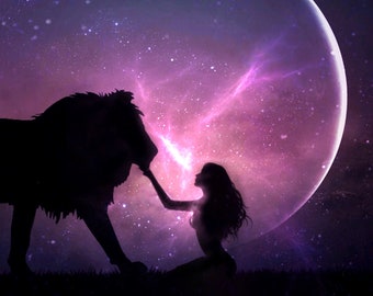 Brave Heart PRINT - Leo New Moon photo lion spirit animal wall art home woman dark moon supermoon astrology witch zodiac pink square