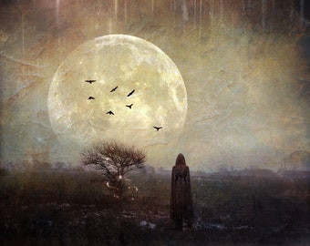 Moon Spells PRINT - full moon photo surreal gothic home decor astrology dark art woman mood haunting witch magick goth witchy halloween fall