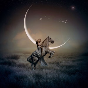 Sagittarius Woman PRINT - new moon horse riding art photo surreal home decor landscape supermoon sky astrology universe arrow warrior zodiac