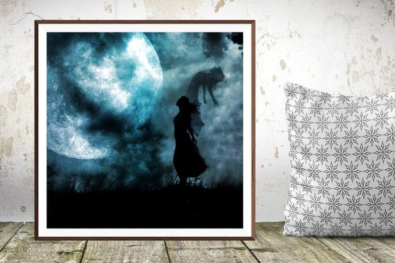 Blue Moon Invocation PRINT - Full Super Moon Photo, Surreal