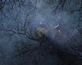 New Moon Spiral - photo PRINT pisces surreal landscape home decor night sky astrology blue cosmic dark moody fine art spiritual virgo gemini