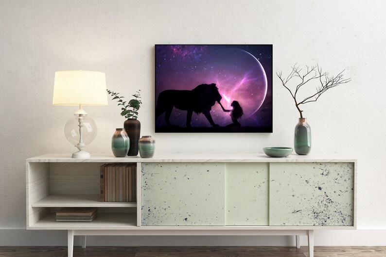 Brave Heart PRINT Leo New Moon photo lion spirit animal wall art home woman dark moon supermoon astrology witch zodiac pink magic image 3