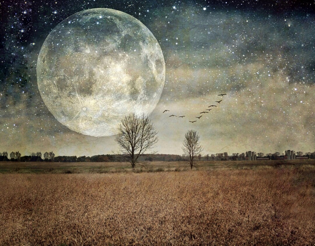 Imminent PRINT - Full Super Moon Art Photo, Surreal Moon Landscape