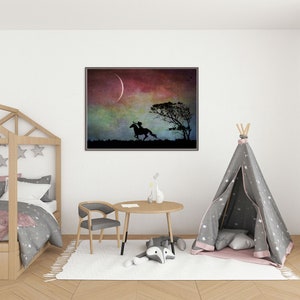 Aiming High new moon art photo PRINT, surreal landscape tree arrow horse, home decor, girls kids room dark Sagittarius night sky astrology image 3