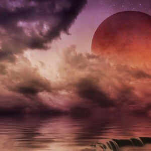 Lunar Eclipse PRINT - full moon photo dark moody dreamy pink summer fine art home decor nature photography wall blood moon dramatic water
