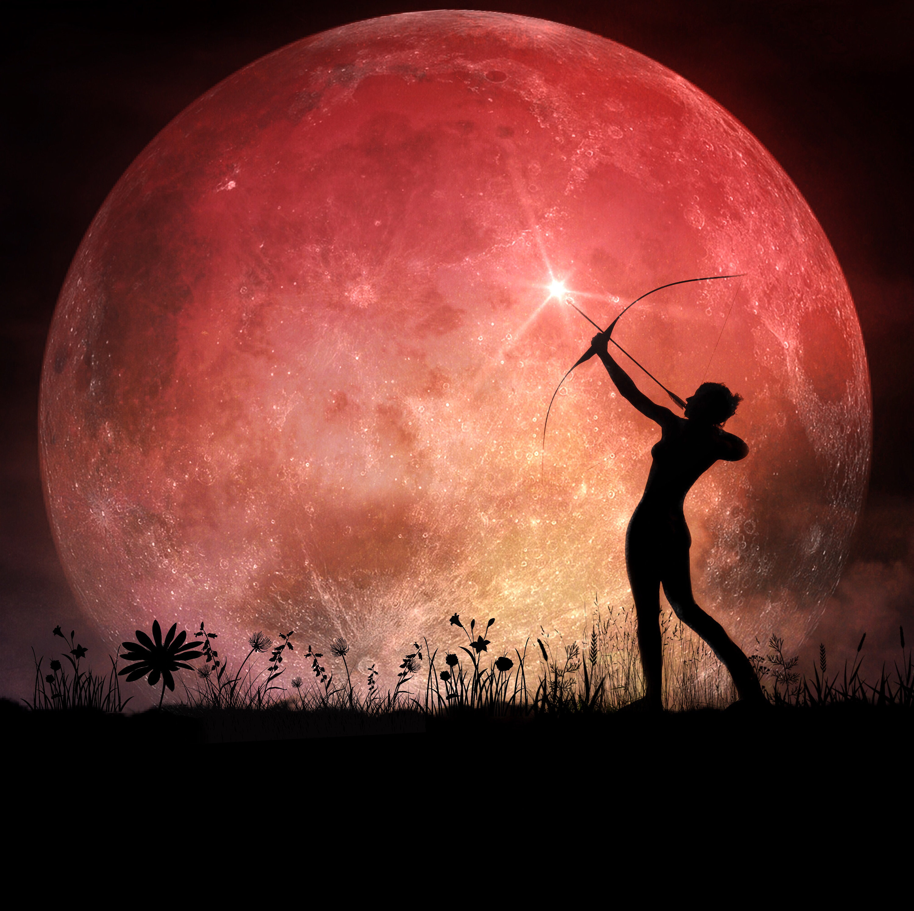 Celestial Aim PRINT - Full Moon Photo Surreal Landscape Blood Moon