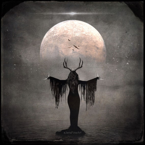 Creatrix PRINT - Full Moon Photo Crescent Mars Planet Aries Birds